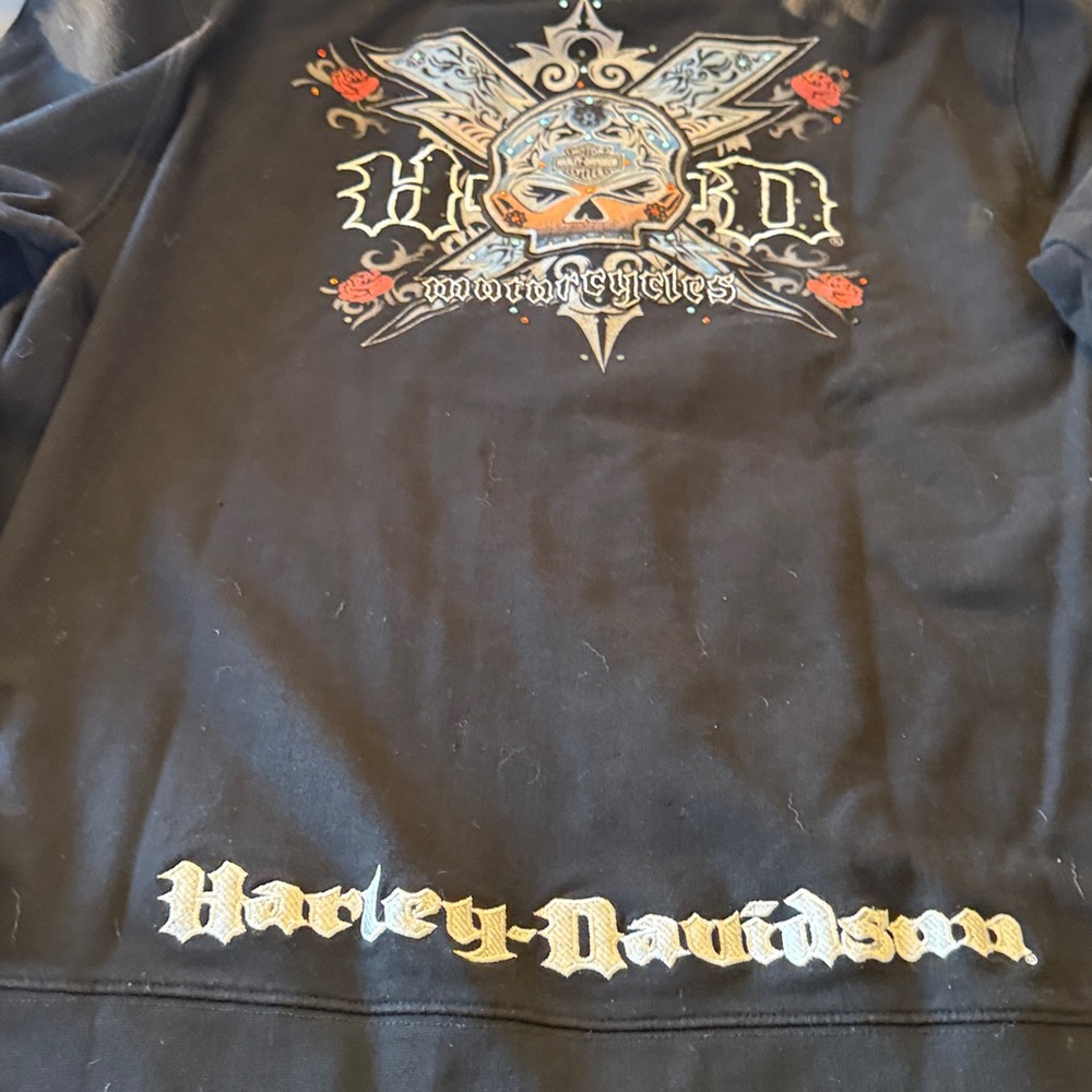 Harley Davidson Women's 1W Embroidered Studded Black Hooded Zip up - Picture 5 of 6